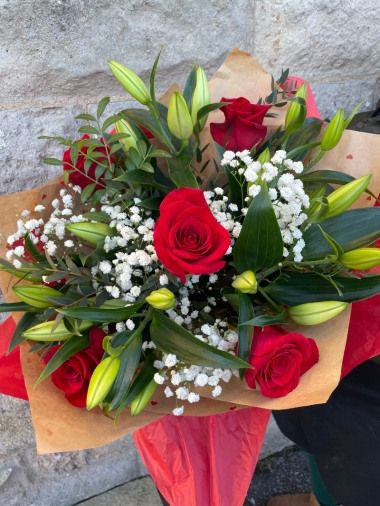 Red Rose and Lily Bouquet